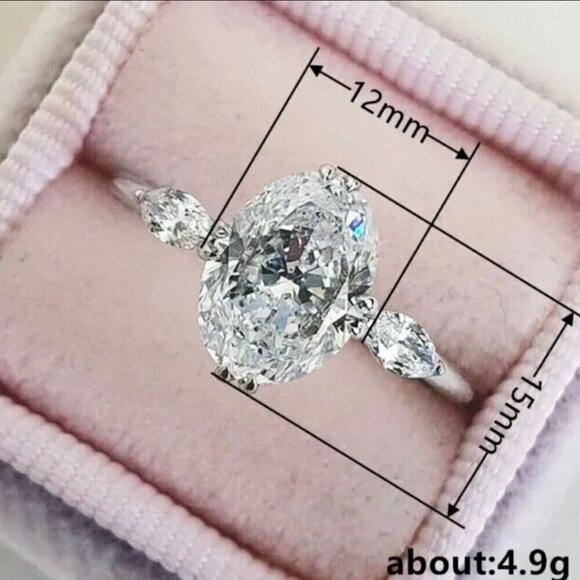 NWT Statement Ring 14K White Gold Plated Oval Cut Solitaire Cubic Zirconia Sz. 8 - Picture 6 of 11